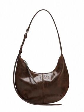 Zara Dark Brown Crescent Leather Shoulder Bagw